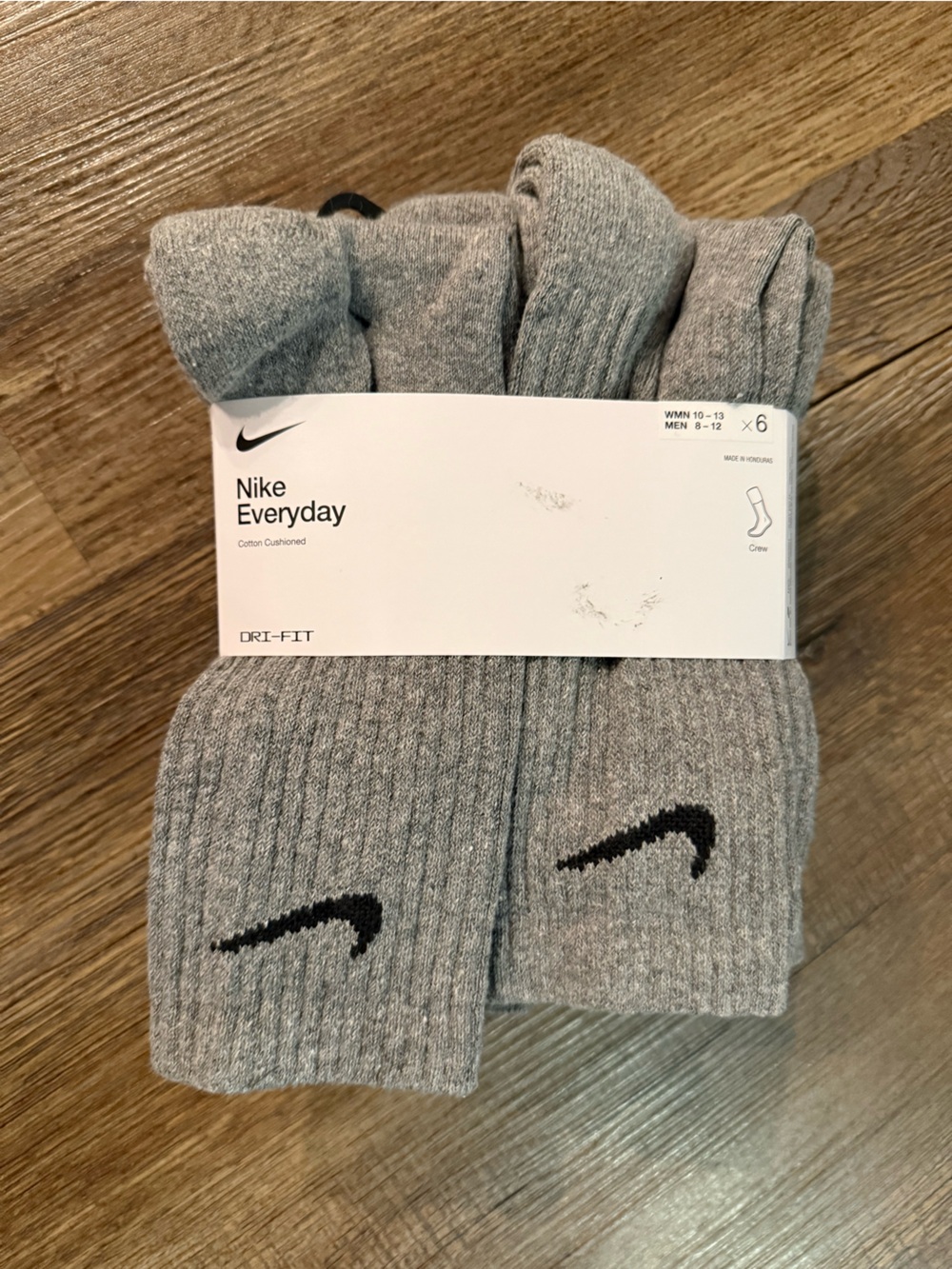 NEW Nike Everyday Cotton Cushioned Crew Socks Men's Size 8-12 Grey 6 Pack